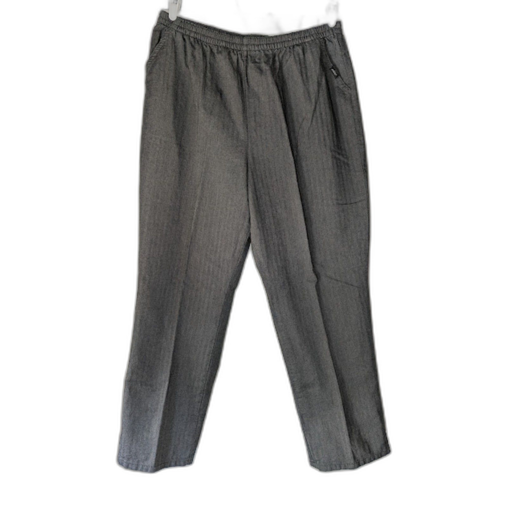 Vintage Chic Slacks 22W Average Elastic Waist Black Green Herringbone Pants
